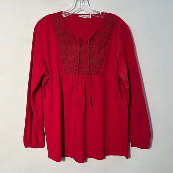 LC WAIKIKI "Grace" Cotton Long SLV Embroidered Lace Bib Front Pullover Top SZ 2X - Picture 1 of 15
